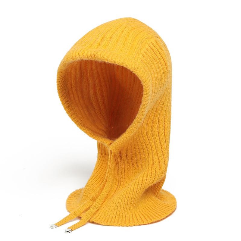 Winter Scarf And Hat Integrated For Outdoor Cycling, Warm Knit Scarf, Woolen Hat, Ear Protection, Solid Color Scarf, Drawstring