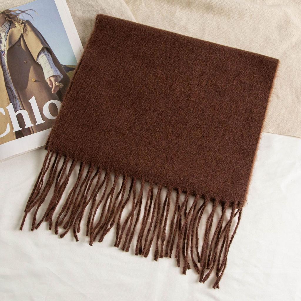 Selected Australian Wool Solid Color Scarf British Classic Unisex Couple Winter Warm Embroidered Scarf
