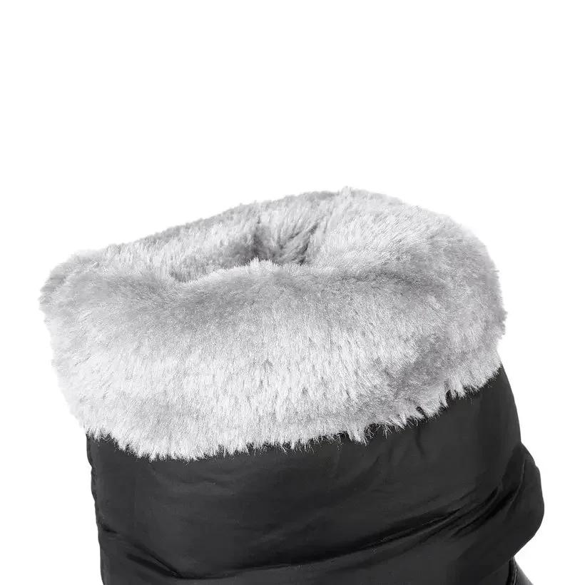 Winter Plush Women Mid-calf Snow Boots Waterproof Down High Wedge Platform Heels Round Toe Casual Lady Crystal Print Half Boots