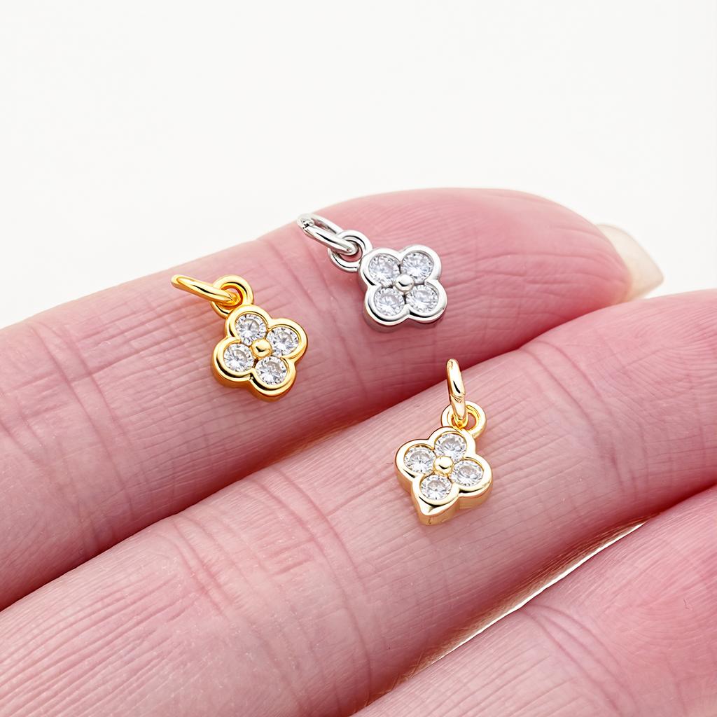 5Pcs/Pack 6mm 14/18K Gold Color Plated Flower Pendants with Zircon for DIY Bracelet Necklace Jewelry Making Accessories