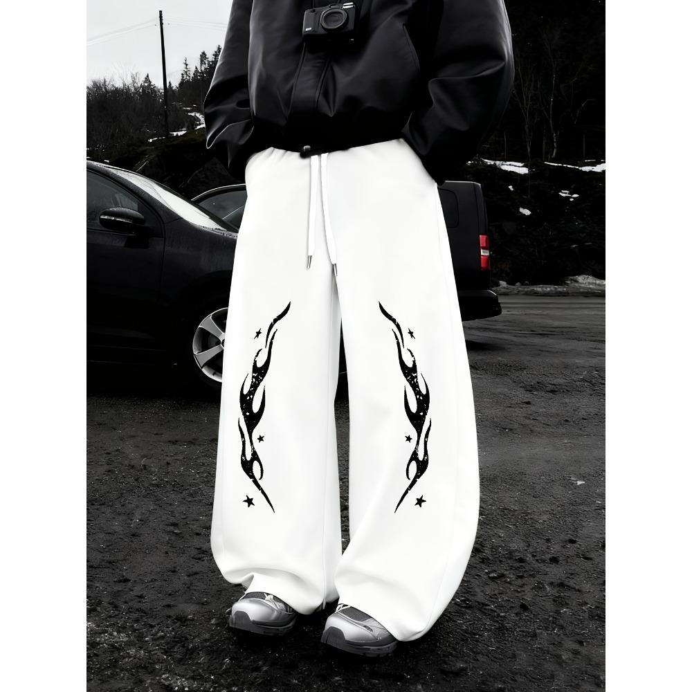 Men s Gothic Dark Casual Jogging Pants, Loose Straight Leg Drawstring Waist Pants, Comfortable All Season Jogging Pants S