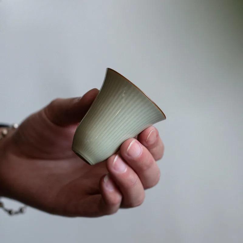 2pc/lot Honey Glazed Striped Relief Teacup Japanese Tea Bowl Tea Pair Tea-tasting Personal Cup Chazhan Master Cup Teaset 35ml