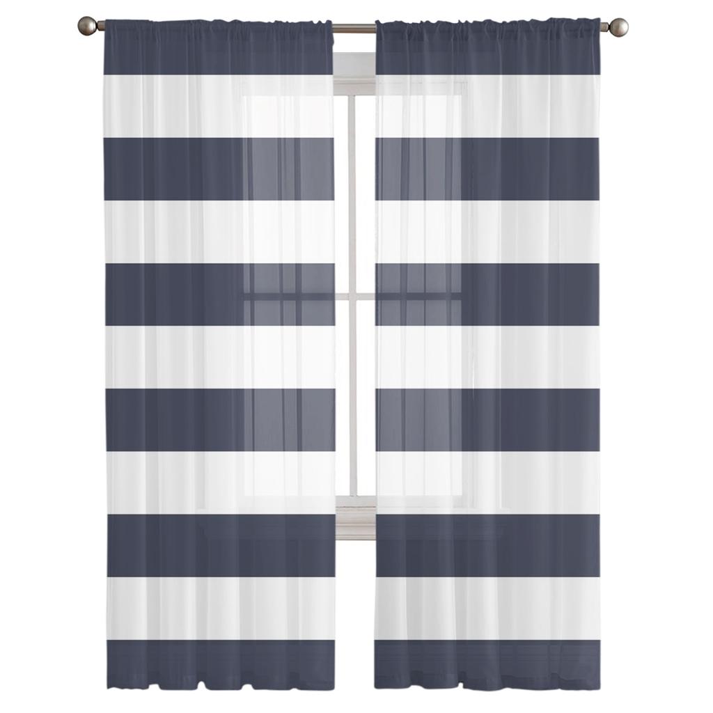 Blue And White Stripes Modern Curtains For Living Room Transparent Tulle Curtains Window Sheer For The Bedroom Accessories Decor