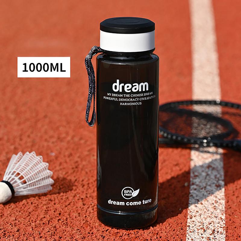 

Бутылка для воды, прозрачная квадратная пластиковая чашка для напитков, уличная спортивная бутылка для холодного сока, молока с портативной веревкой, герметичная бутылка для воды чёрный