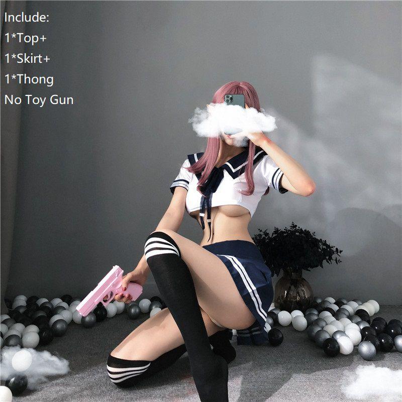Women's Sexy Cosplay Lingerie Student Uniform Set With Velcro Design Miniskirt Outfit
