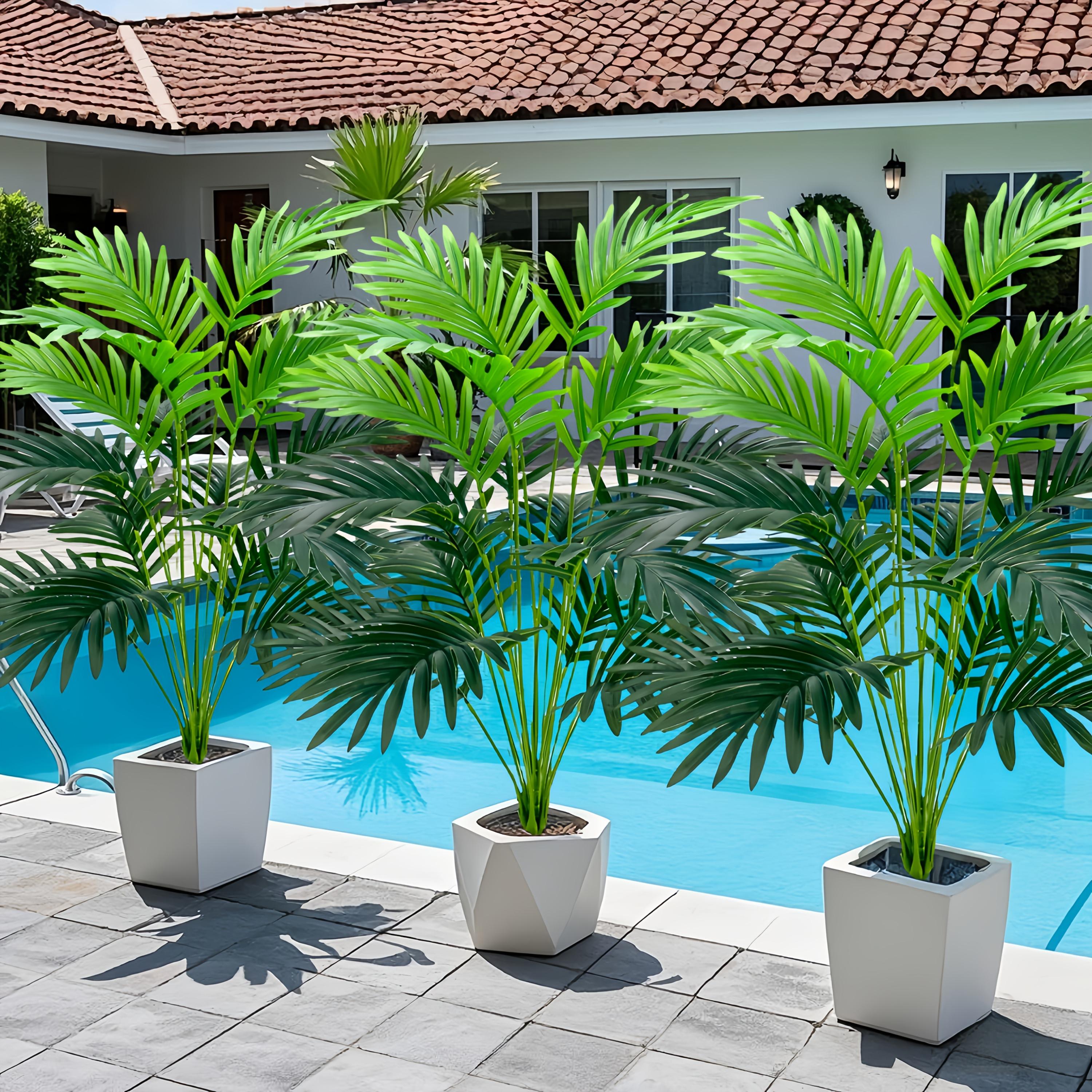 

3 шт. искусственных зеленых растений для улицы, наборы с имитацией пальм, для использования в помещении и на улице, без цветочных горшков. 3pcs