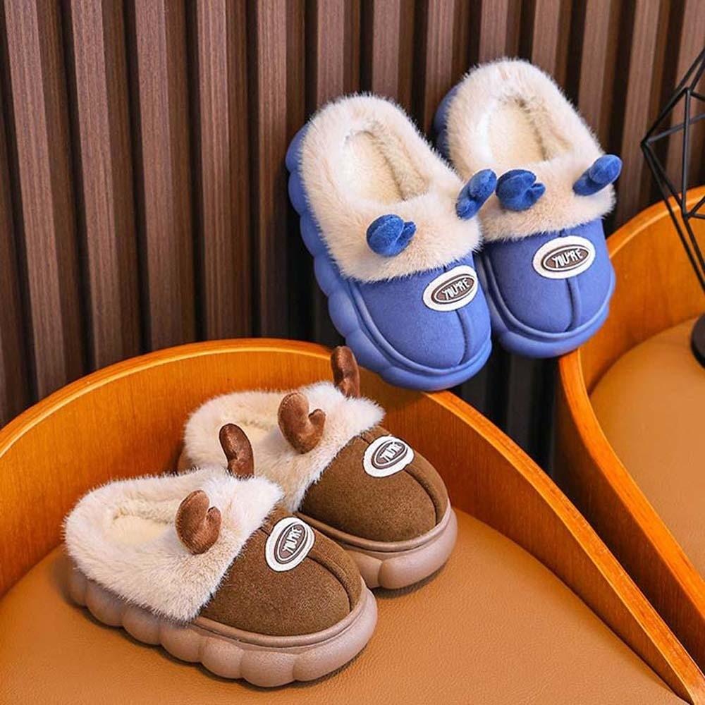 Thick Fleece Cute Antler Slides Waterproof Upper Toddler Cotton Shoes Holiday Gift