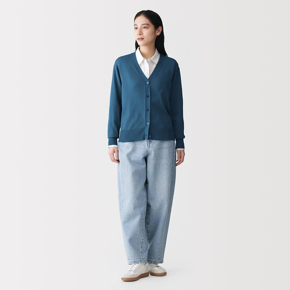MUJI Women's UV-Cut Light Knit V-Neck Cardigan, BA1PWA6S, Smoky Blue, Size L