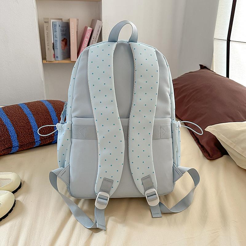 Women's Wave Point Print Backpack Junior High School Student Schoolbag Large Capacity Backpack with Coin Purse