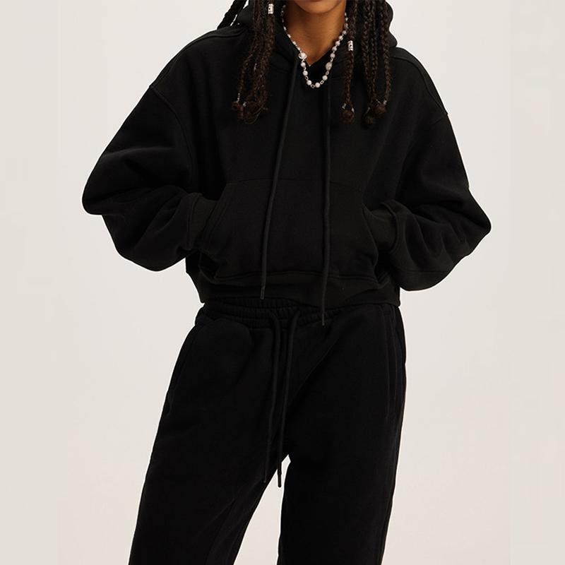 Women's Sweatshirt Set Fashion Hooded Round Neck Long Sleeve Top Casual Loose Warm Two-piece Set