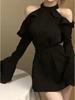 French Elegant Black Dress: 2026 New Style - Slimming, Versatile, Waist-Cinching, Short Skirt