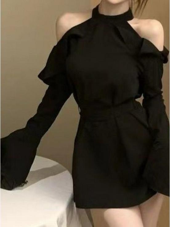 French Elegant Black Dress: 2026 New Style - Slimming, Versatile, Waist-Cinching, Short Skirt