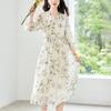 2026 summer new Hangzhou silk mulberry silk dress women's printing casual temperament waist lace-up floral skirt