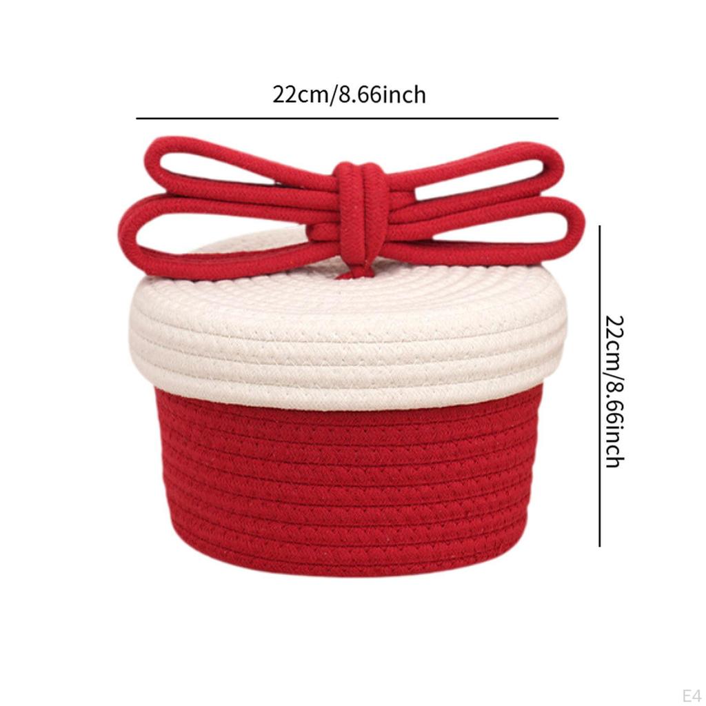 Cotton Rope Basket with Lid Desktop Sundries Storage Home Decor Shelf for Baby Dog