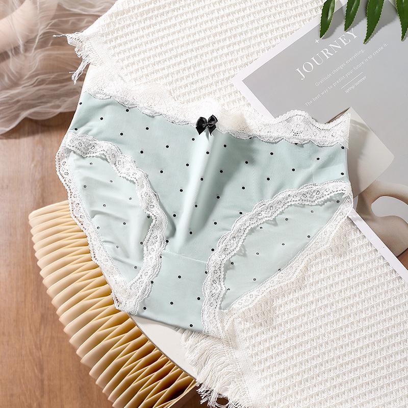 Ladies Spring and Summer Cute Saucy Polka Dot Ice Silk No Trace 10A Antibacterial Crotch Waist Triangle Briefs