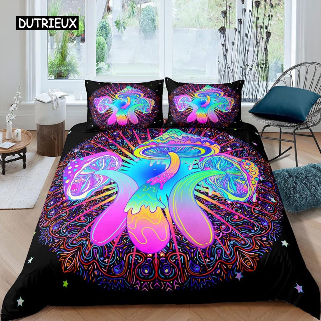 Mädchen Pilz Bettbezug Cartoon Bettbezug Twin Size Kawaii Bettwäsche Set Wild Garden Species Plant Polyester Quilt Cover