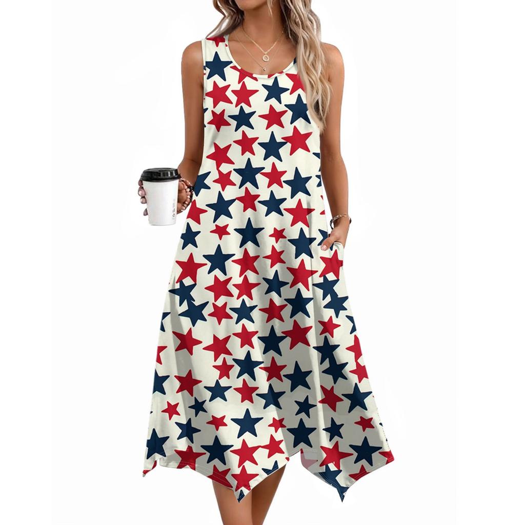 Dámské ležérní šaty na léto Tílkové šaty Volné plážové šaty s kapsami Rozšířené midi letní šaty