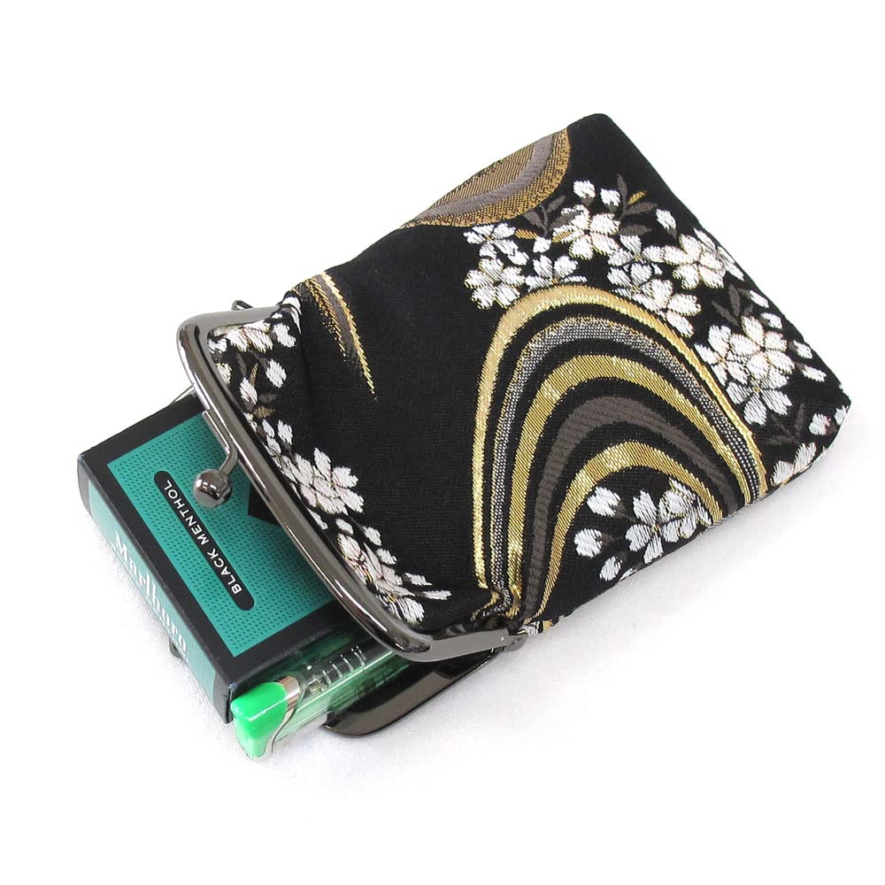 COCOLUCK Coco Luck Clasp Purse with Japanese Gold Nishijin Accessory Cigarette Made in Vertical Pattern, Brocade, Weave, Wallet, Case, Case, Pouch,