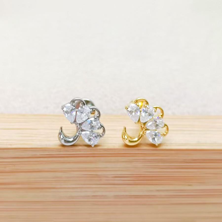 F136 Titanium Flower Peacock Crown Earrings, Long Studs for Cartilage Piercing, 1.2/1.0 Thickness