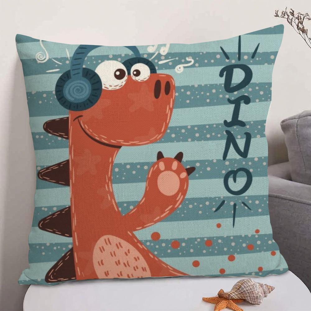 Cute Cartoon Dinosaur Cushion Cover Natural Linen Organic Fabric DoubleSided Printing Sofa Home Decor Gift Pillow Case