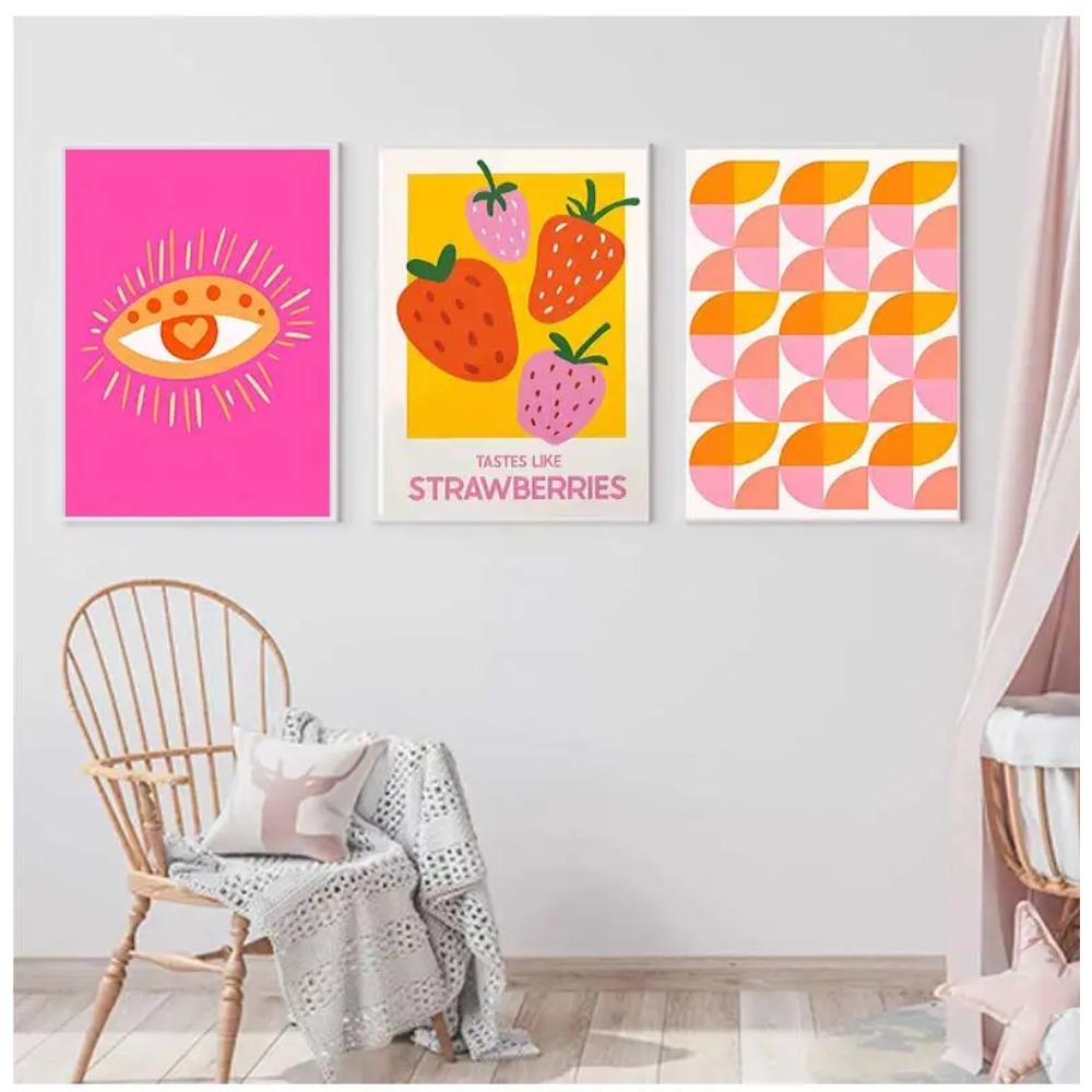 Pink Strawberry Lemon Card Cocktails Drink Posters Retro Canvas Painting Living Room Corridor Wall Art Picture Kitchen Bar Decor