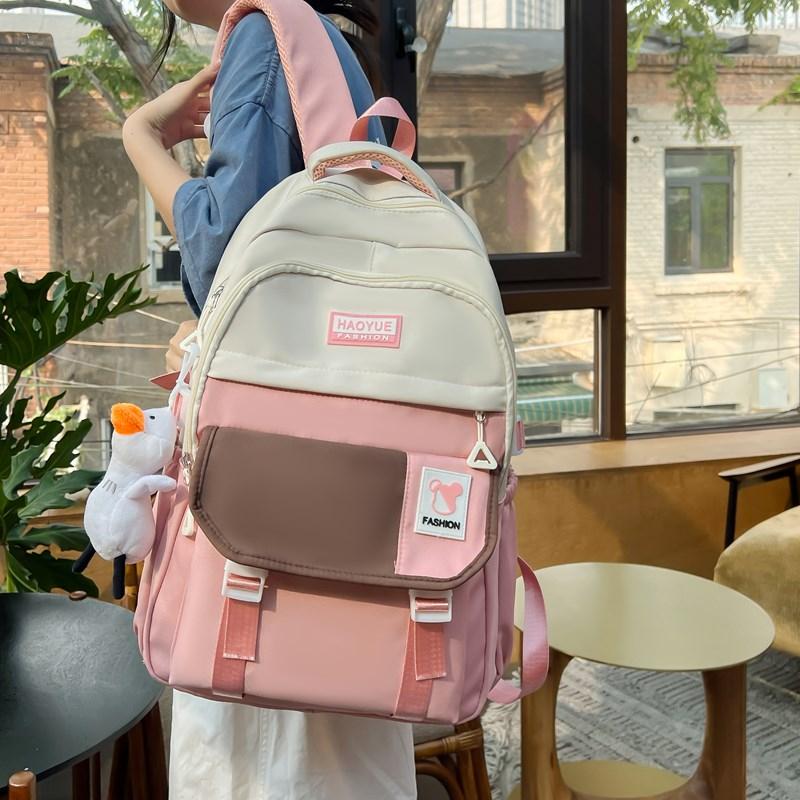 Student Skolväska Campus College Stil Stor Kapacitet Ryggsäck Dam Färgblock Ryggsäck för Flickor