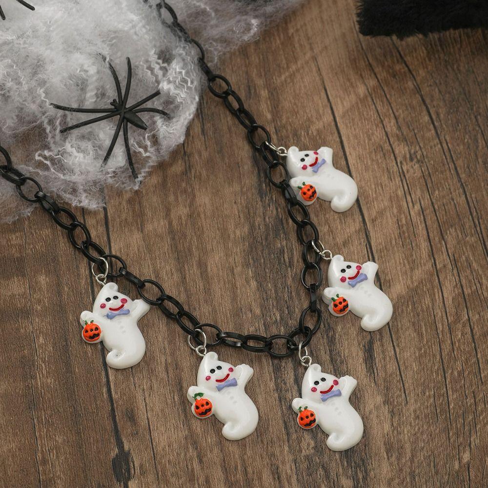 Resin Halloween Pumpkin Necklace Cartoon Halloween Jewelry Gothic Ghost Pendant Necklace  Party