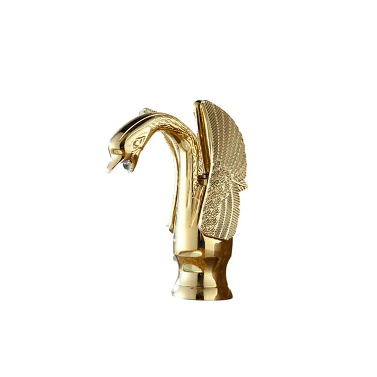 

Swan Shape Bathroom Mixer Faucet Tap Deck Mount One Hole Water Taps with Hot Cold Water Golden Color Basin Faucet One Handle