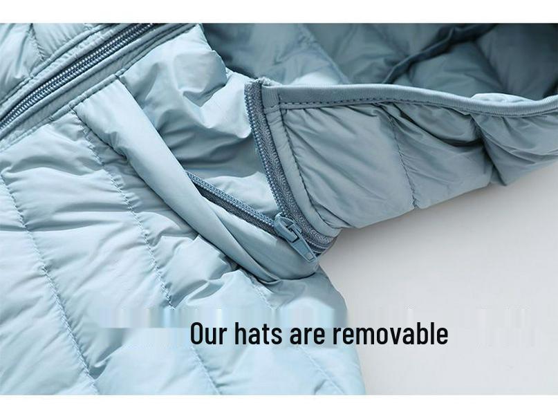 Jachetă scurtă cu glugă pentru femei - 90% puf de rață albă, ușoară, mărime plus, glugă detașabilă, stil toamnă/iarnă.