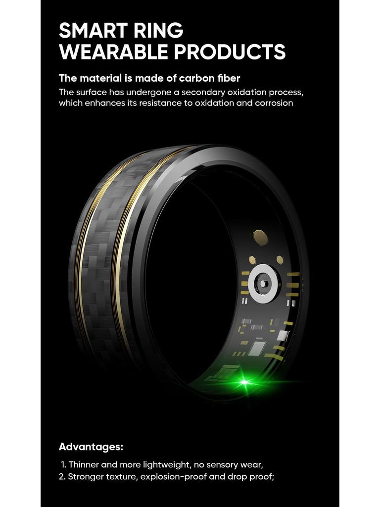 W8 Carbon Fiber Smart Ring: Sensorless Heart Rate, Blood Oxygen & Sleep Monitor, Waterproof Sports Wearable