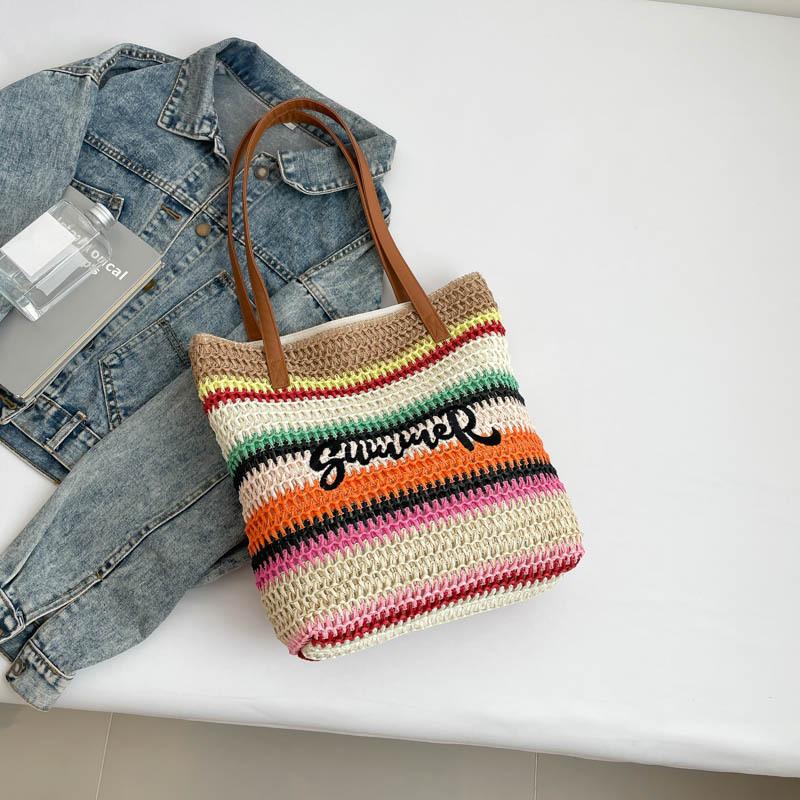 Summer Popular Woven Embroidery Beach Bag Tote Bag Large Capacity Shoulder Travel Bag Straw Bag Fashion New