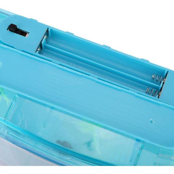 Three Areas Small Aquarium, Transparent Fish Tank, Desktop with Water Change Valve with LED Light for Betta Small Fishes(Blue)