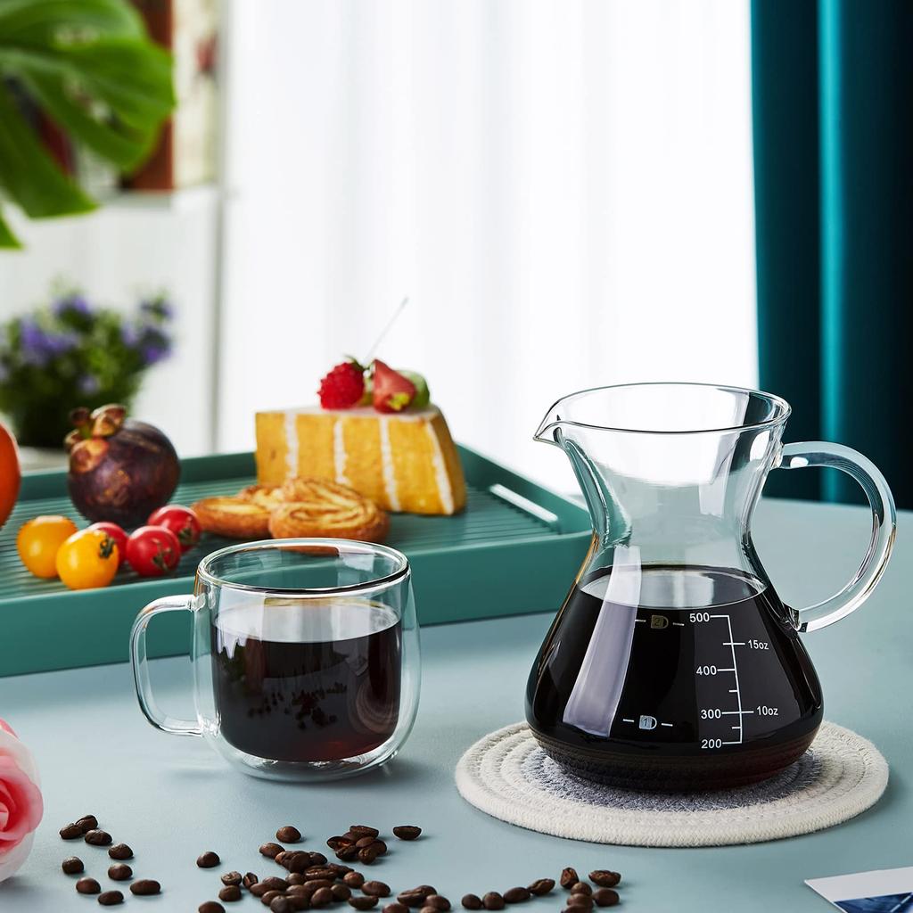 POKALOTEA Coffee Server Drip Coffee Server 500ml No Paper Coffee Filter Required Borosilicate Heat Resistant Glass