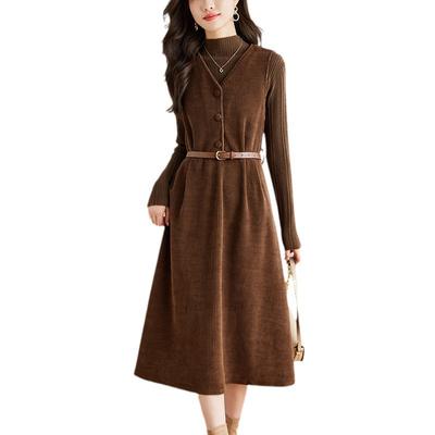 Thickened Dress Women's Medium and Long High Waist Thin Lady Skirt Spring Dress