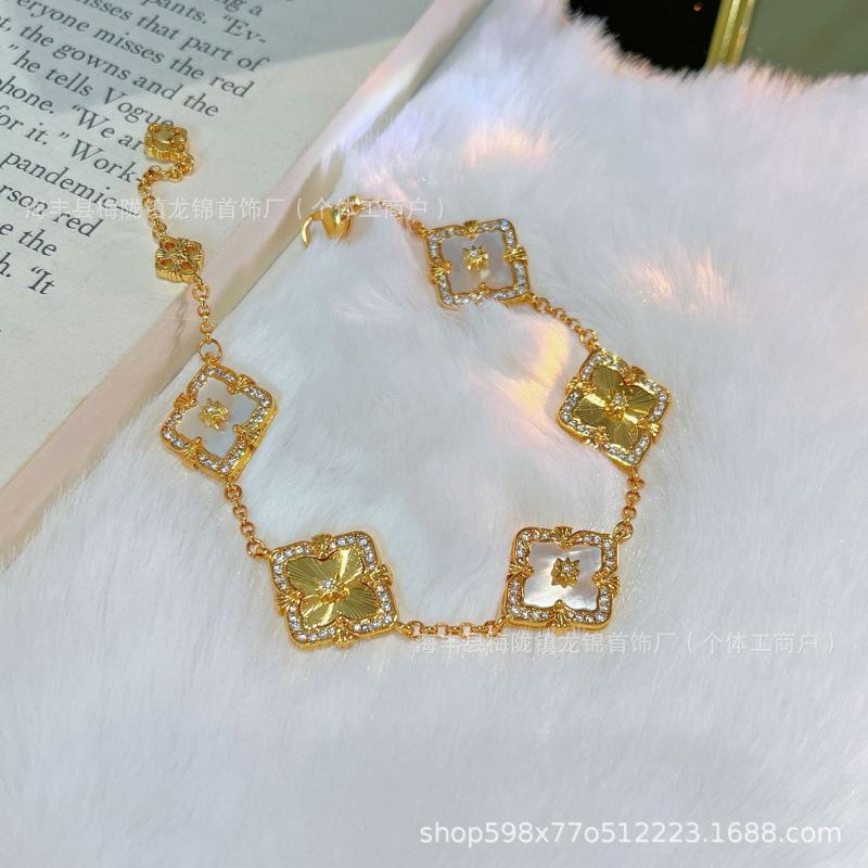Buccellati Bracelet Four-Leaf Clover Five-Flower Laser Diamond Double-Sided Girls Retro Court
