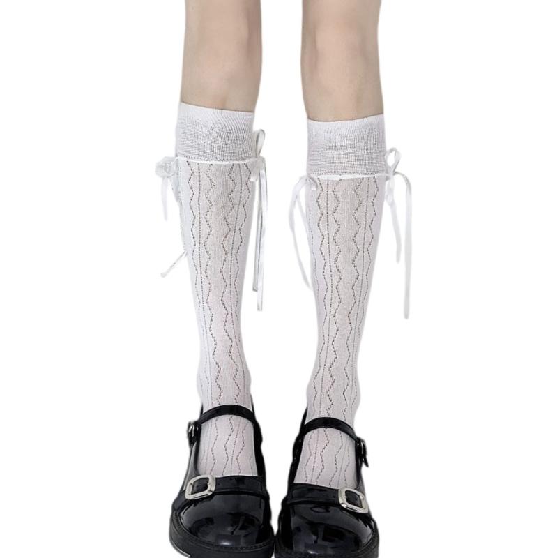 1 Pair Ruffle Calf Socks Calf Tube Frilly Socks Ballet Socks for Girl with Bows Lace Top Sock Princess Style Dress Socks 1 белый