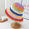 Weave Sunscreen Bucket Hat Crochet Beach Fisherman Hat Elegant Rainbow Straw Hat  Summer