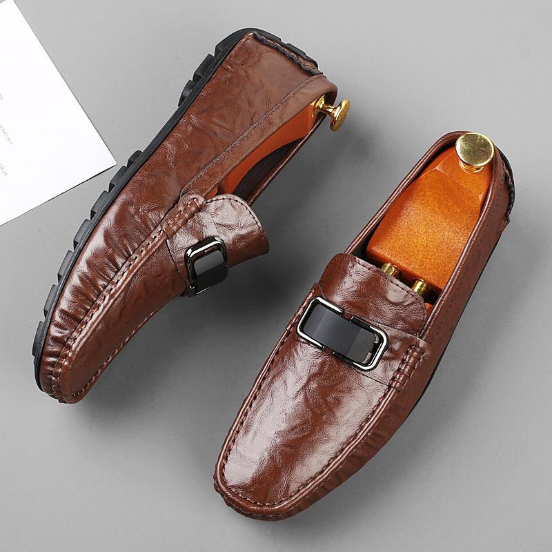 Fashion Genuine Leather Mens Driving Shoes Simple Men Lazy Casual Shoes Outdoor Light Loafers Leisure Walk Male Slip On Flats Moccasins