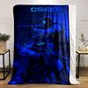 Two armed tactical figures in a blue-themed, starry background setup. for all seasons blanket lunch break throw gift