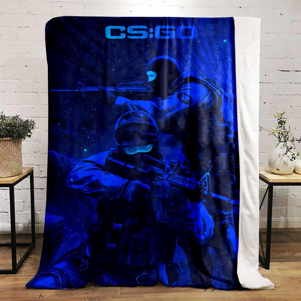 Two armed tactical figures in a blue-themed, starry background setup. for all seasons blanket lunch break throw gift