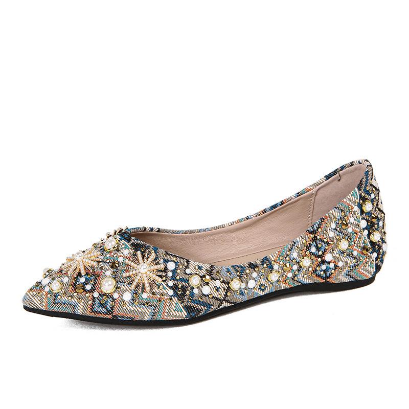 

Женские балетки со стразами, острым носком, жемчугом и бриллиантами, платье на низком каблуке, туфли на плоской подошве для свадебной вечеринки для женщин, деловые туфли на плоской подошве, повседневная прогулочная обувь 34