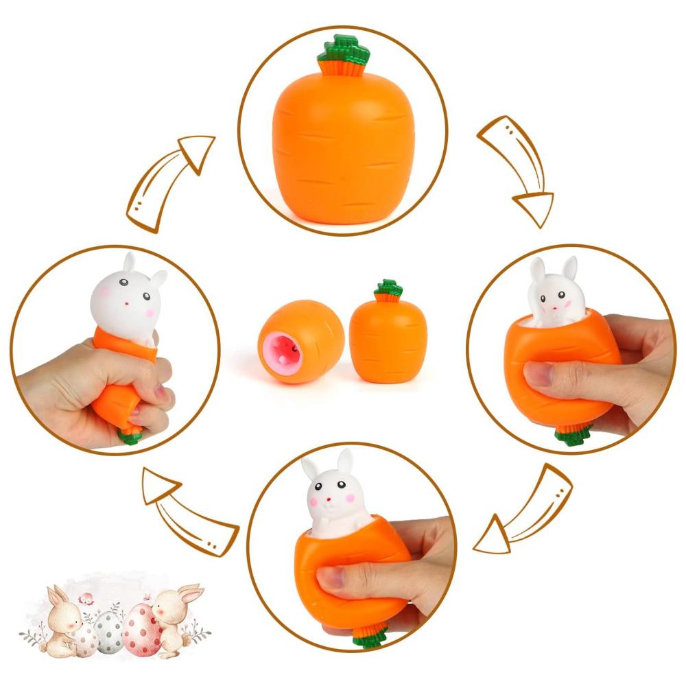 Squeeze Toys Carrot Rabbit Fidget Toys Pop Up Squishy Rabbit In Carrot Stress Relief for Kids Adult Novelty Toy Easter Gift