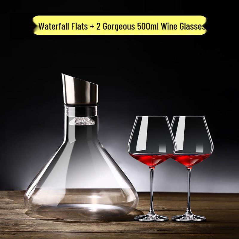 Waterfall Glass Wine Decanter with 2 Wine Glasses
