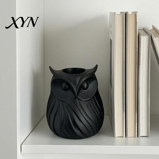 Pencil Holder 3D Printed Owl Pen Holder, 2 in 1 Flower Vase Desk Organizer, Cute Plastic Makeup Brush Home Office Decor Stationery Organizer