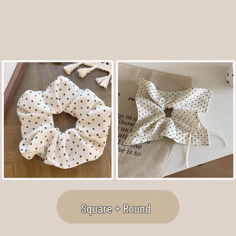 Korean Style Polka Dot Square Scarf Scrunchie - Women's High-End Hair Accessory and Headband