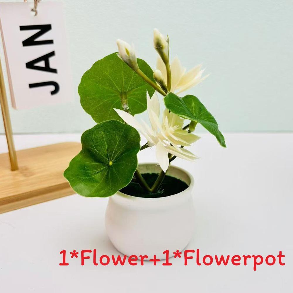 

Lotus Faux Potted Plastic Green Plant Potted Plant For Home Living Decor Room White