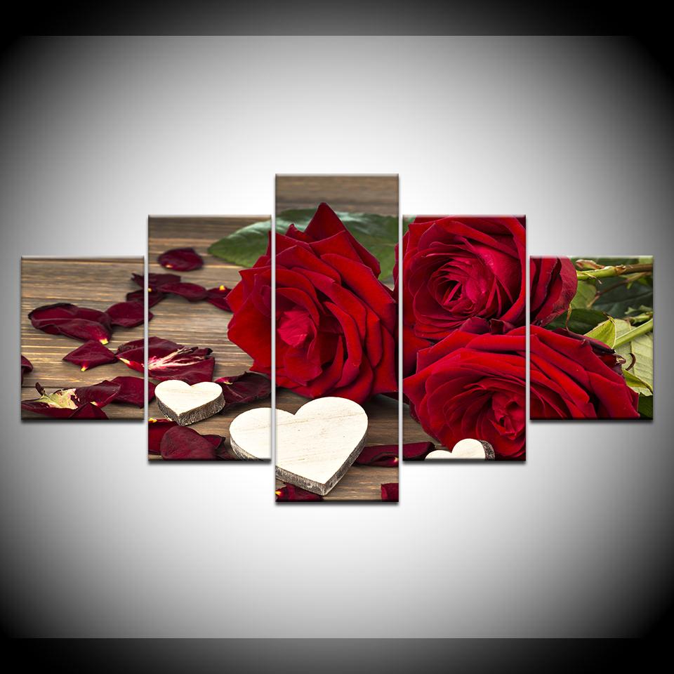 

Garden red Roses 5 Piece Wall Art Canvas Print modern Poster Modular art painting for Living Room Home Decor 20x35 20x45 20x55cm