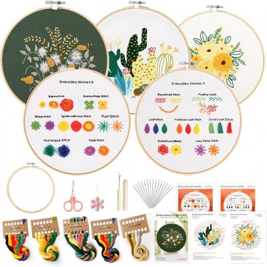 

Embroidery Kit for Beginners, 5 Sets Cross Stitch Kits for Starters, Learn Different Stitches Embroidery Kit for Craft Lover, Embroidery Starter Kit Beginner04