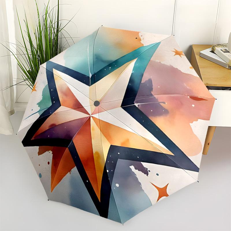 1 Stück Stern-Mandala Automatischer Öffnungs-/Schließschirm mit Ein-Knopf-Bedienung, Kompaktes Falt-Dach, Stabiles 8-Rippen Winddichtes Design S30