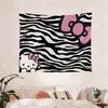 Sanrio Hello Kitty Anime Tapestry  Black  White Zebra Print with Pink Bow for Bedroom Decor Party  Birthday Gift Flat Print